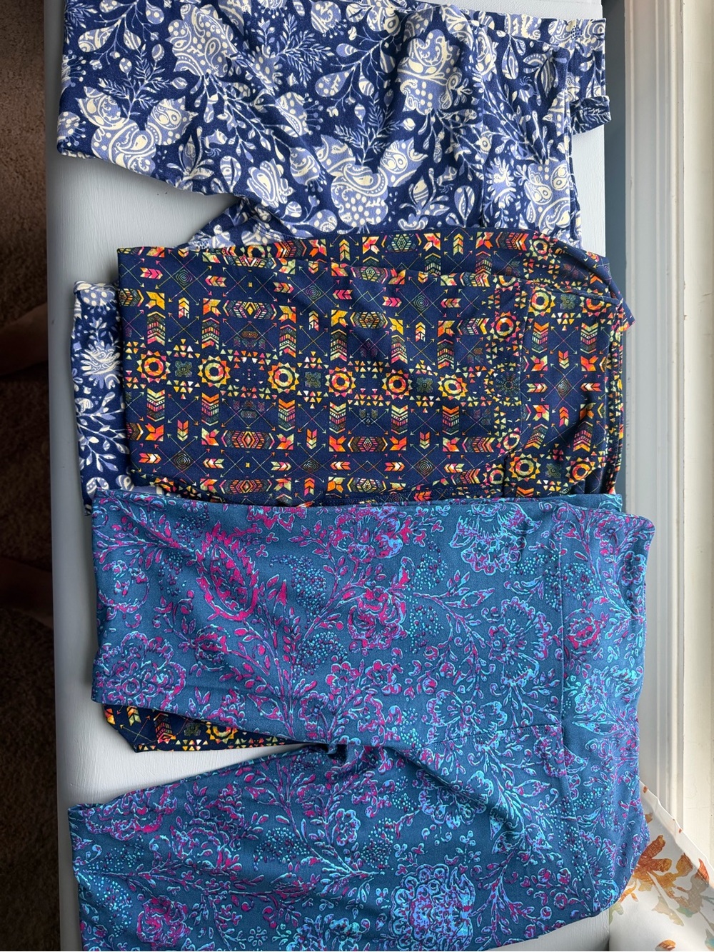 LuLaRoe OS Leggings Lot of 3 Blue Paisley Floral Geometric One Size